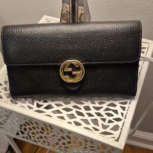 Gucci Black Leather Wallet with Gold Logo